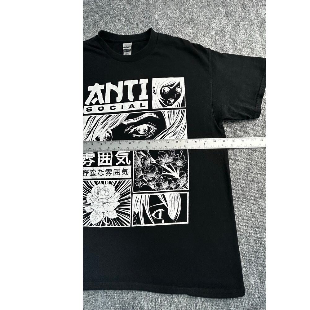 Anime Anti Social Graphic T-Shirt Men's Large Black Manga Streetwear Tee - Picture 7 of 8